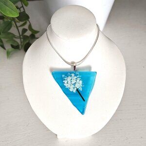 Unique triangle & flower pendant necklace, OOAK colorful festival jewelry